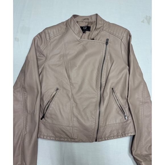 G by Giuliana Jackets & Blazers - G by Giuliana Pink Faux Leather Moto Jacket‎ Asymmetrical Zip Mauve Womens Small